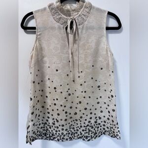 ATTENTION Cream Sleeveless Sequins Ruffled Neckline Lined Top Tunic  XS